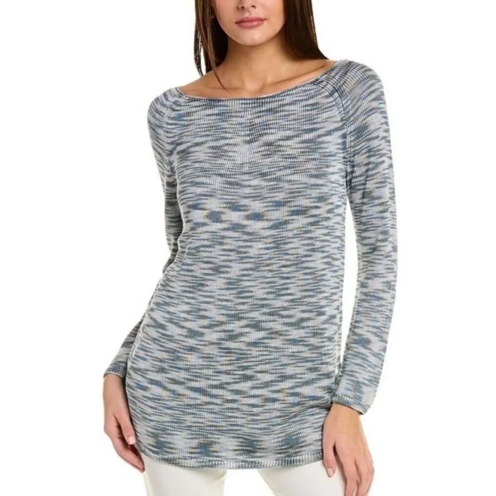 Lafayette 148 New York Marled 100% Tussah Silk Sweater in Harbor Blue NWT Size M